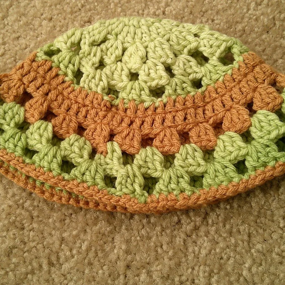 Handmade Crochet Beanie Hat Mint Green and Brown Girls